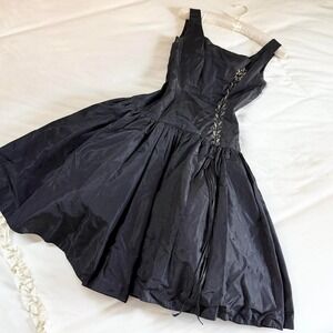 black 50s cocktail dress  50s black‎ vintage cocktail dress structured bodice